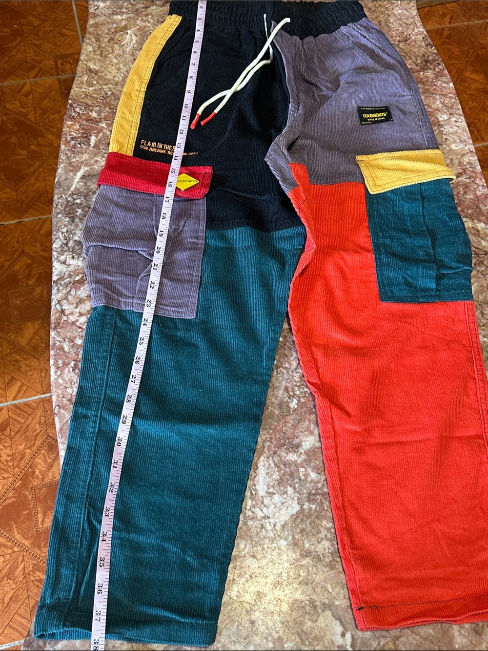Multicolor Corduroy Patchwork Colorblock pants Women's - Picture 10 of 14